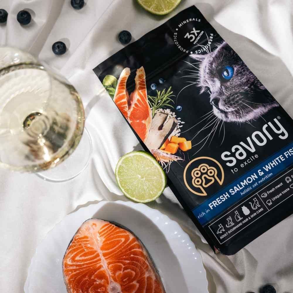 Сухий корм для котів Savory Hair and Skin Care 400 г - лосось та біла риба Сухий корм для котів Savory Hair and Skin Care 400 г - лосось та біла риба