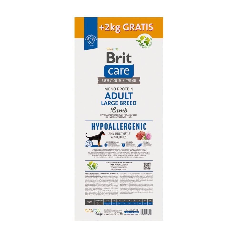 Cухий корм для собак Brit Care Hypoallergenic Adult Large Breed 12 + 2 кг - ягня
