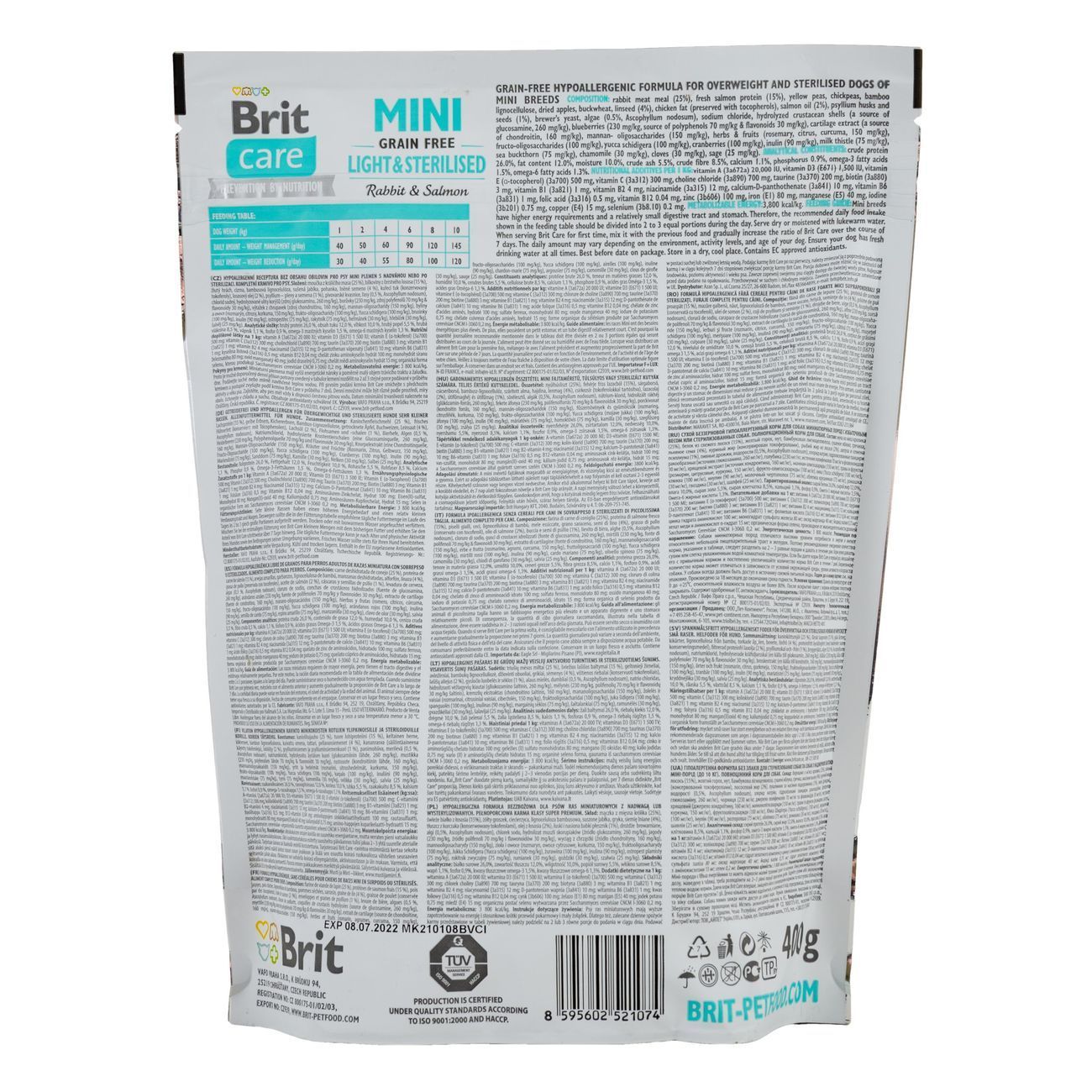 Сухий корм для собак Brit Care Grain Free Mini Light&Sterilised 400 г - кролик і лосось Сухий корм для собак Brit Care Grain Free Mini Light&Sterilised 400 г - кролик і лосось