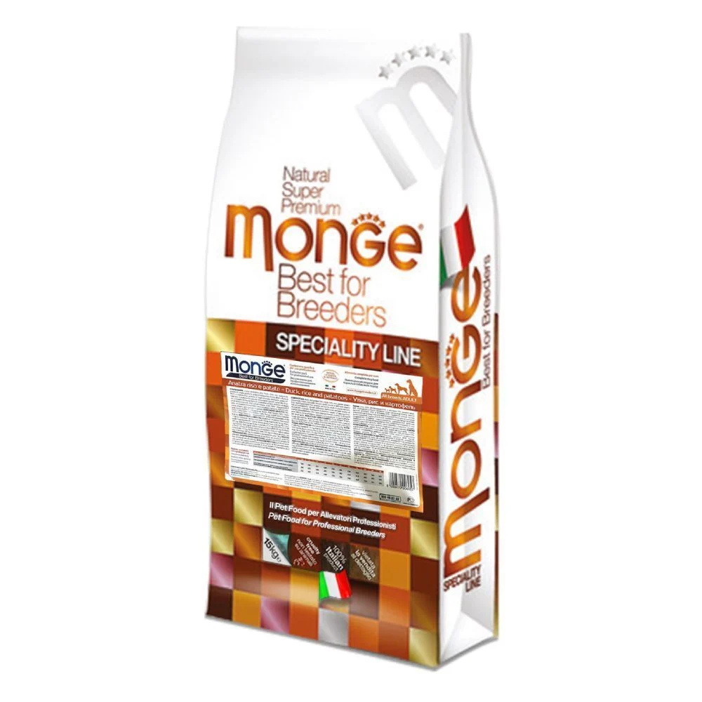 Сухий корм для собак Monge Monoprotein All Breeds Adult 15 кг - качка, рис та картопля Сухий корм для собак Monge Monoprotein All Breeds Adult 15 кг - качка, рис та картопля