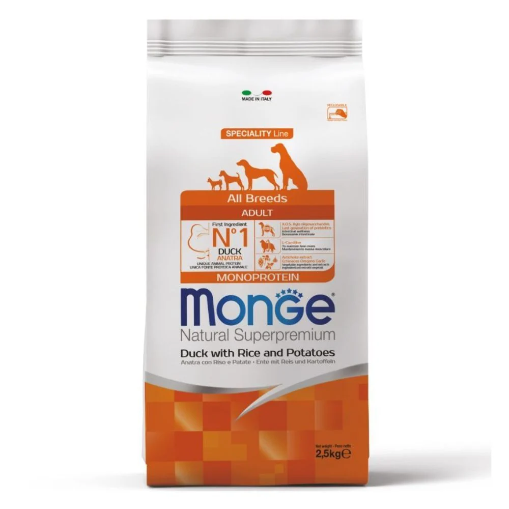 Сухий корм для собак Monge Monoprotein All Breeds Adult 2,5 кг - качка, рис та картопля