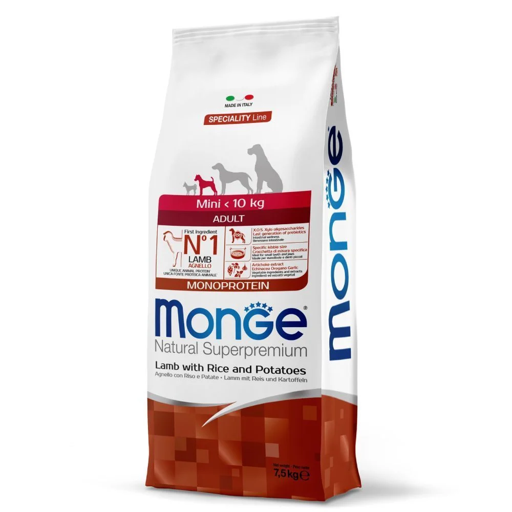 Сухой корм для собак Monge Monoprotein Mini Adult 7,5 кг - ягненок, рис и картофель