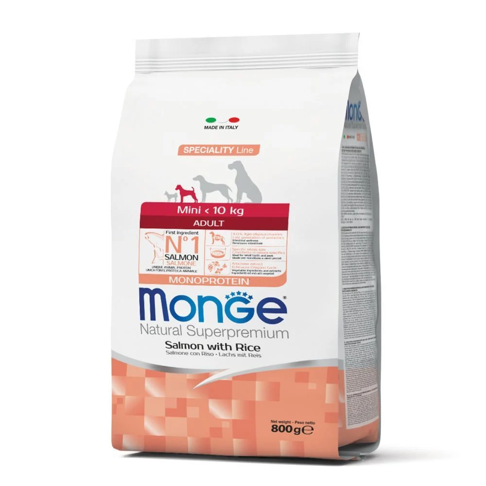 Сухий корм для собак Monge Monoprotein Mini Adult 800 г - лосось та рис Сухий корм для собак Monge Monoprotein Mini Adult 800 г - лосось та рис