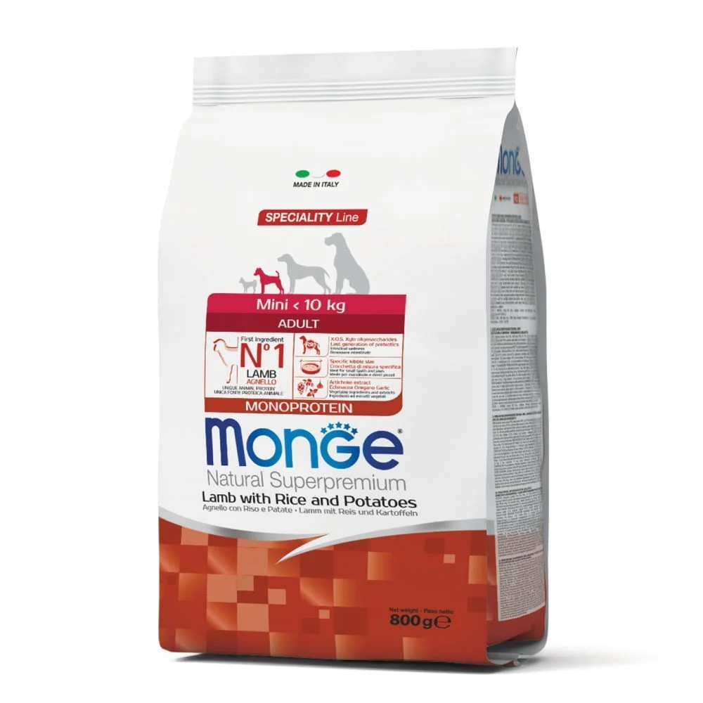 Сухий корм для собак Monge Monoprotein Mini Adult 800 г - ягня, рис та картопля Сухий корм для собак Monge Monoprotein Mini Adult 800 г - ягня, рис та картопля