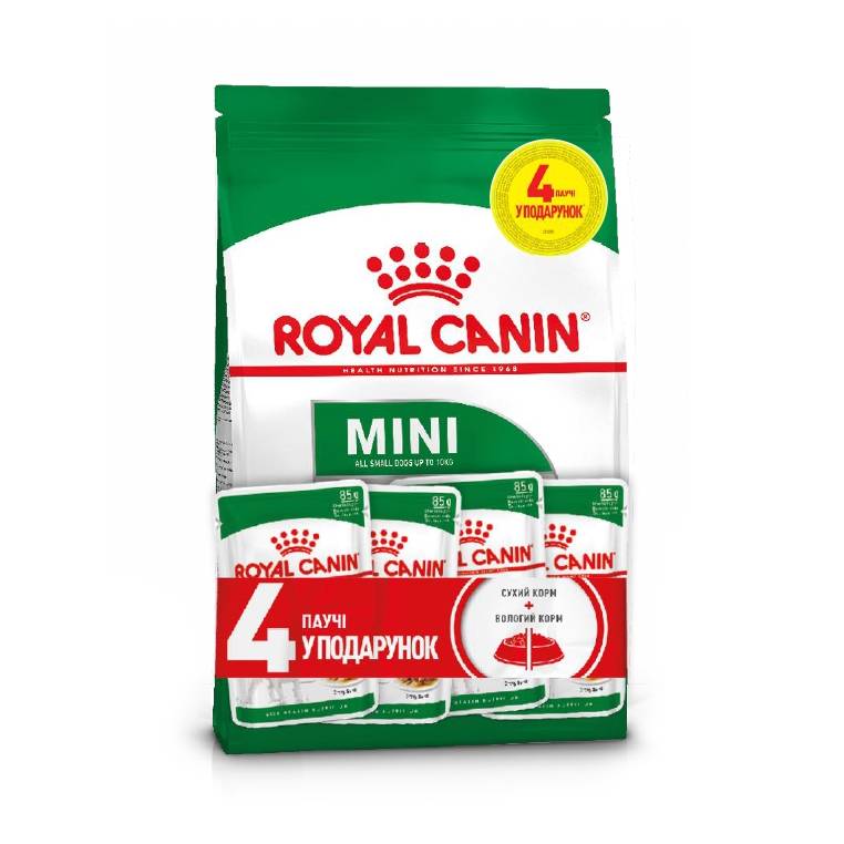 Набор сухого и влажного корма для собак Royal Canin Mini Adult 2 кг + 4 шт. по 85 г Набор сухого и влажного корма для собак Royal Canin Mini Adult 2 кг + 4 шт. по 85 г