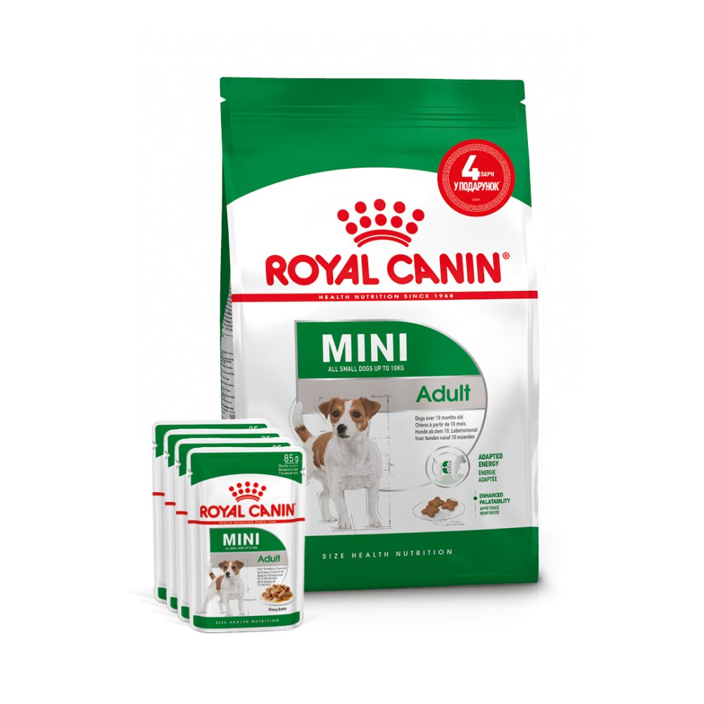 Набор сухого и влажного корма для собак Royal Canin Mini Adult 2 кг + 4 шт. по 85 г Набор сухого и влажного корма для собак Royal Canin Mini Adult 2 кг + 4 шт. по 85 г