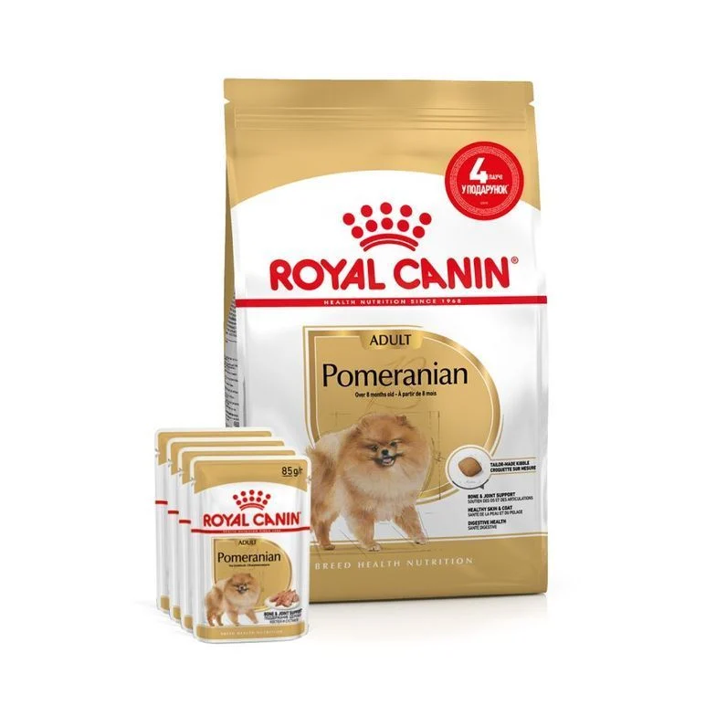 Набор сухого и влажного корма для собак Royal Canin Pomeranian Adult 1,5 кг + 4 шт. по 85 г Набор сухого и влажного корма для собак Royal Canin Pomeranian Adult 1,5 кг + 4 шт. по 85 г