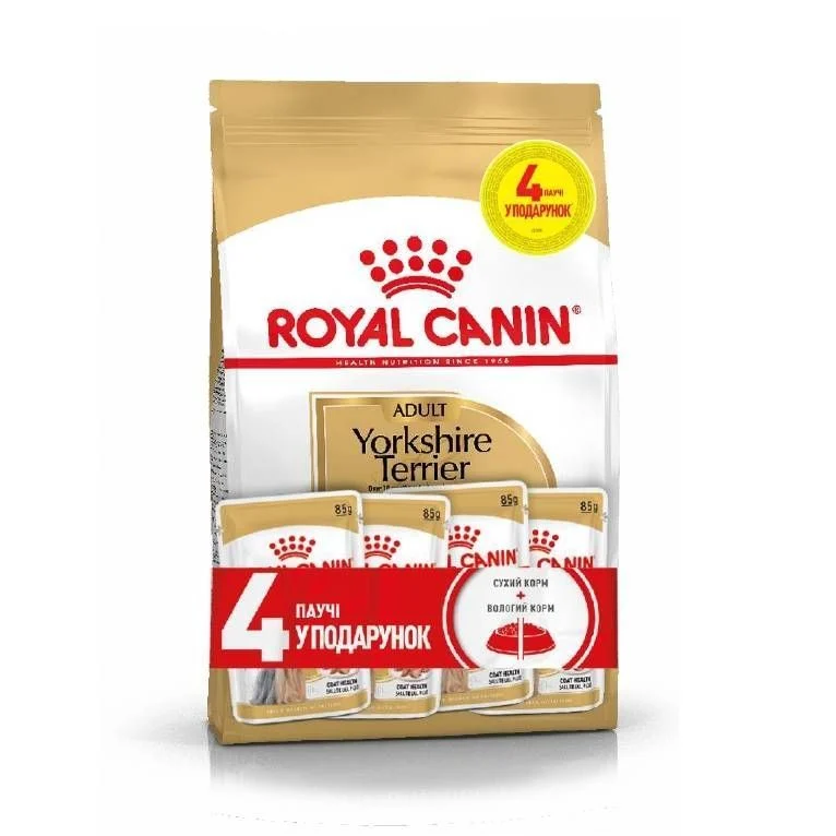 Набор сухого и влажного корма для собак Royal Canin Yorkshire Terrier Adult 1,5 кг + 4 шт. по 85 г Набор сухого и влажного корма для собак Royal Canin Yorkshire Terrier Adult 1,5 кг + 4 шт. по 85 г