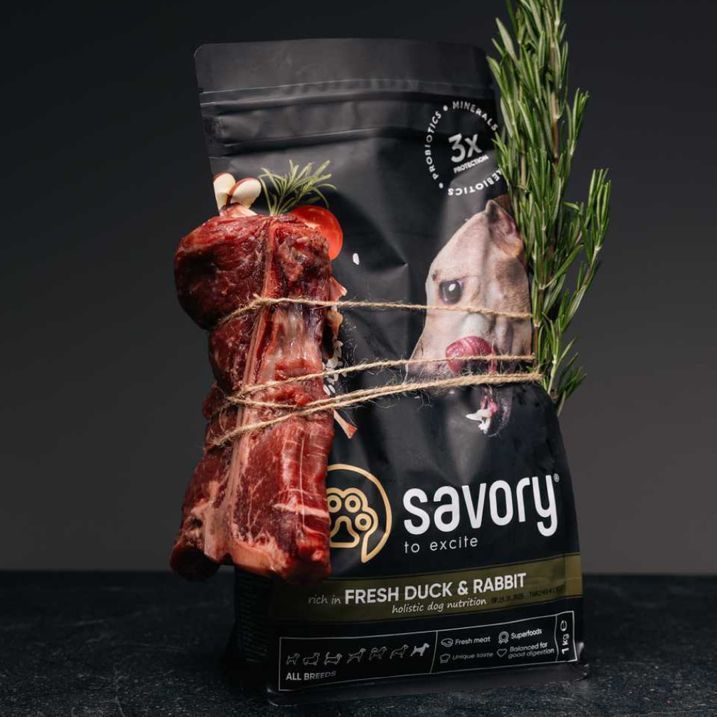 Сухий корм для собак Savory All Breed 1 кг - кролик та качка