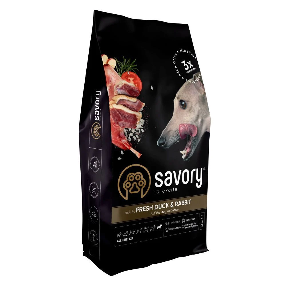 Сухой корм для собак Savory All Breed 12 кг - кролик и утка