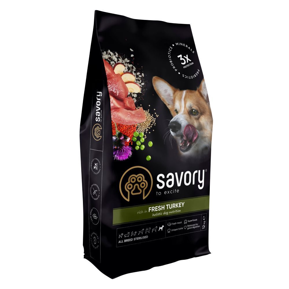 Cухий корм для собак Savory All Breed Sterilised 12 кг - індичка