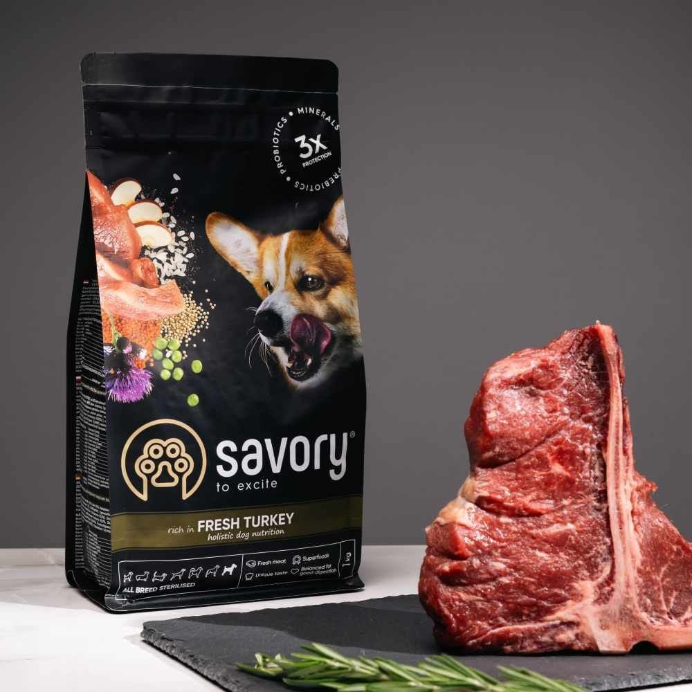 Cухий корм для собак Savory All Breed Sterilised 12 кг - індичка