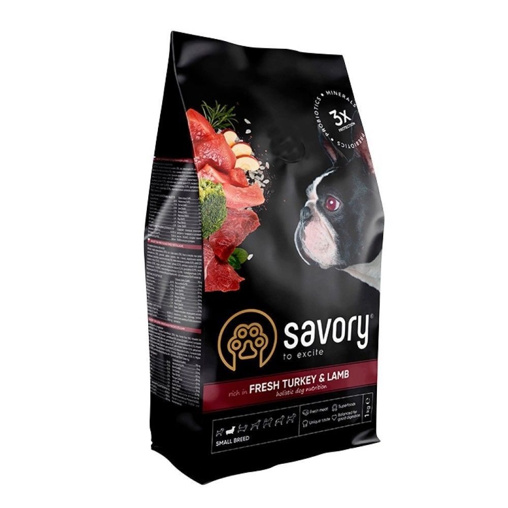 Сухий корм для собак Savory Small Breed 1 кг - індичка та ягня Сухий корм для собак Savory Small Breed 1 кг - індичка та ягня