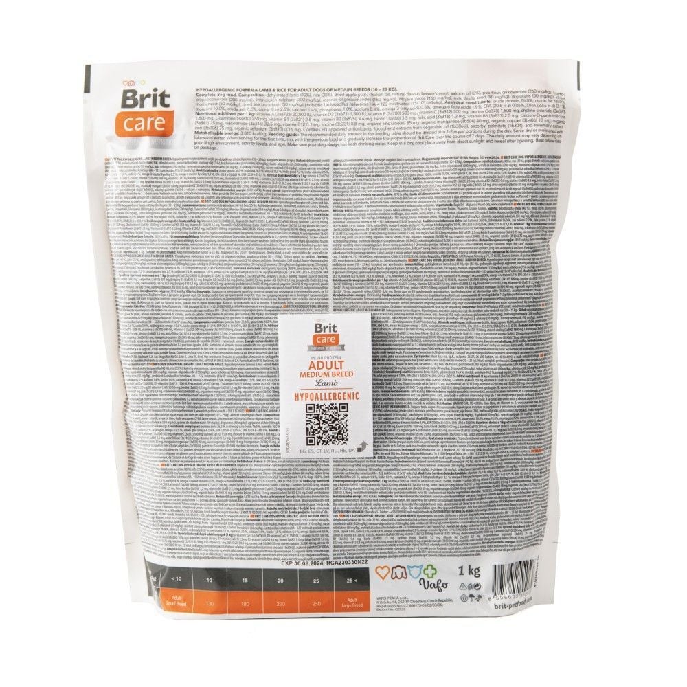 Сухий корм для собак Brit Care Hypoallergenic Medium Breed Adult 1 кг - ягня