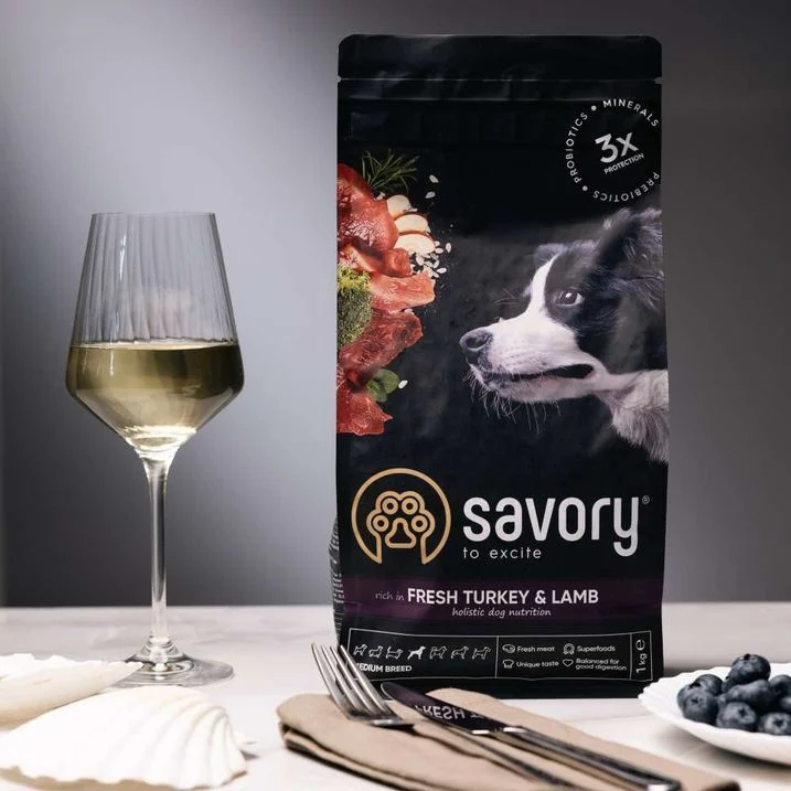 Сухий корм для собак Savory Medium Breed 1 кг - індичка та ягня Сухий корм для собак Savory Medium Breed 1 кг - індичка та ягня