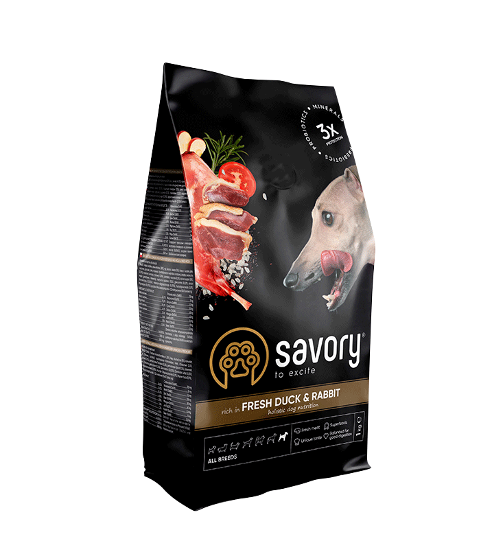 Сухий корм для собак Savory All Breed 1 кг - кролик та качка