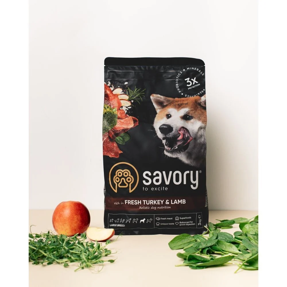 Сухий корм для собак Savory Large Breed 3 кг - індичка та ягня