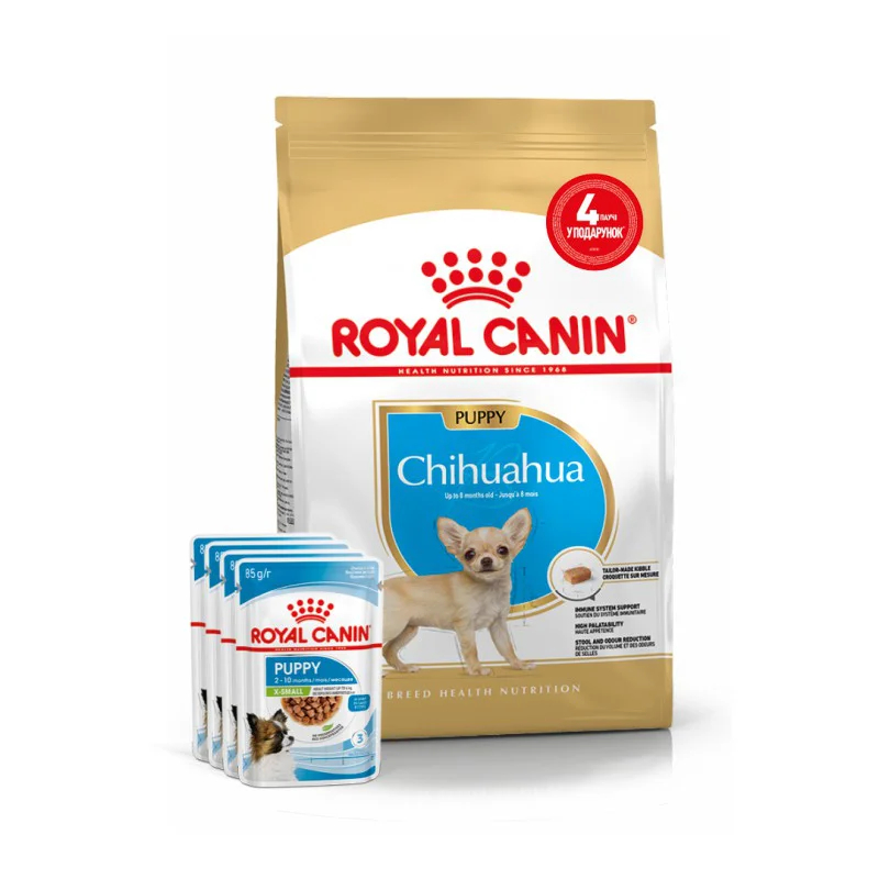 Набір сухого та вологого корму для цуценят Royal Canin Chihuahua Puppy 1,5 кг + 4 шт х 85 г
