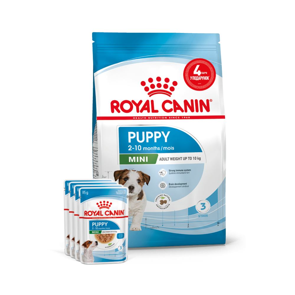 Набір сухого та вологого корму для цуценят Royal Canin Mini Puppy 2 кг + 4 шт х 85 г