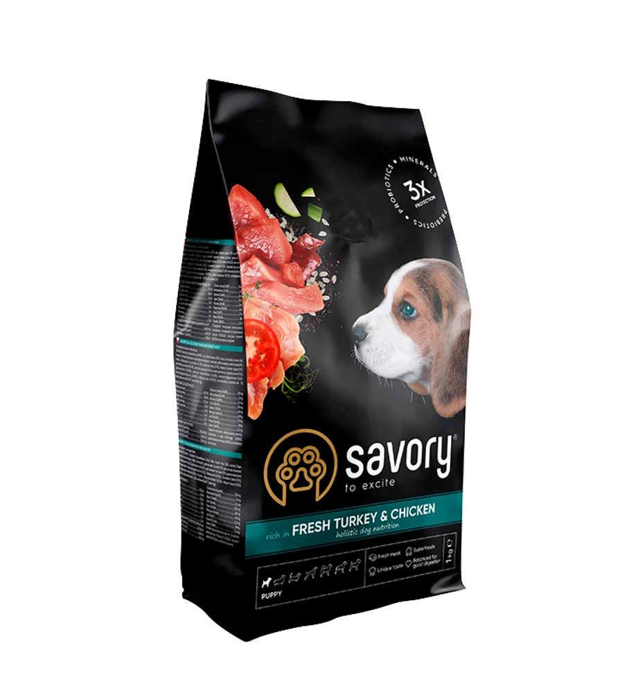 Сухий корм для цуценят Savory Puppy 1 кг - індичка та курка