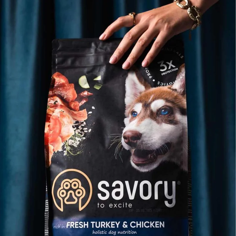 Сухий корм для цуценят Savory Junior Large Breed 3 кг - індичка та курка
