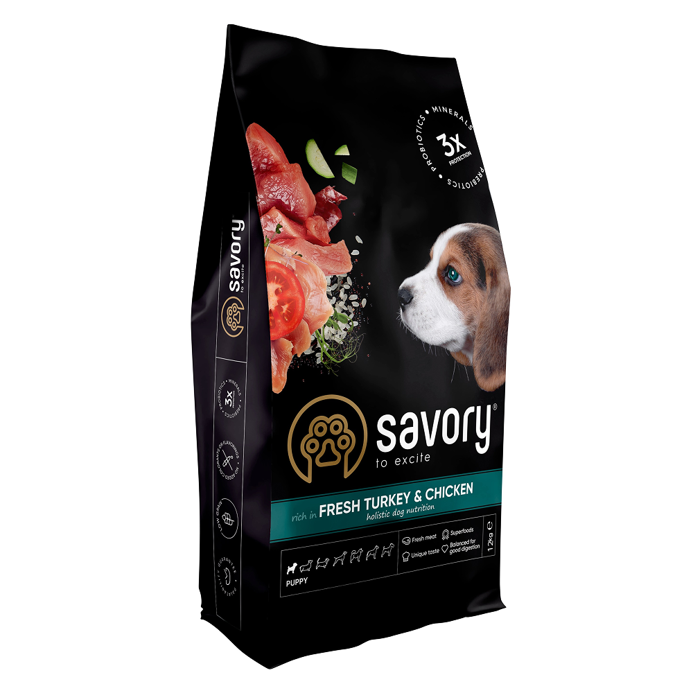 Сухой корм для щенков Savory Puppy 12 кг - индейка и курица