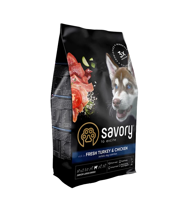 Сухий корм для цуценят Savory Junior Large Breed 3 кг - індичка та курка