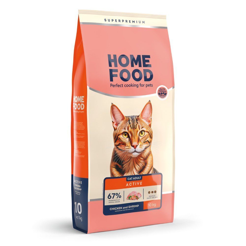 Сухой корм для кошек Home Food Active Adult 10 кг - курица и креветки Сухой корм для кошек Home Food Active Adult 10 кг - курица и креветки