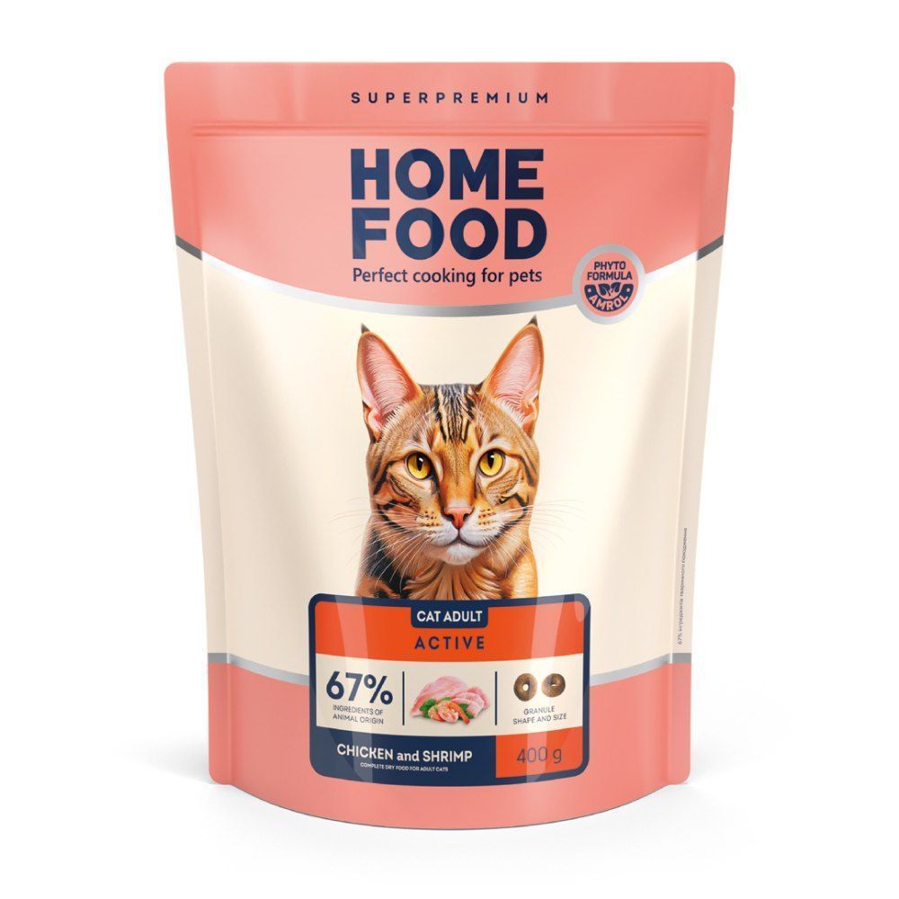 Сухий корм для котів Home Food Active Adult 400 г - курка та креветки Сухий корм для котів Home Food Active Adult 400 г - курка та креветки