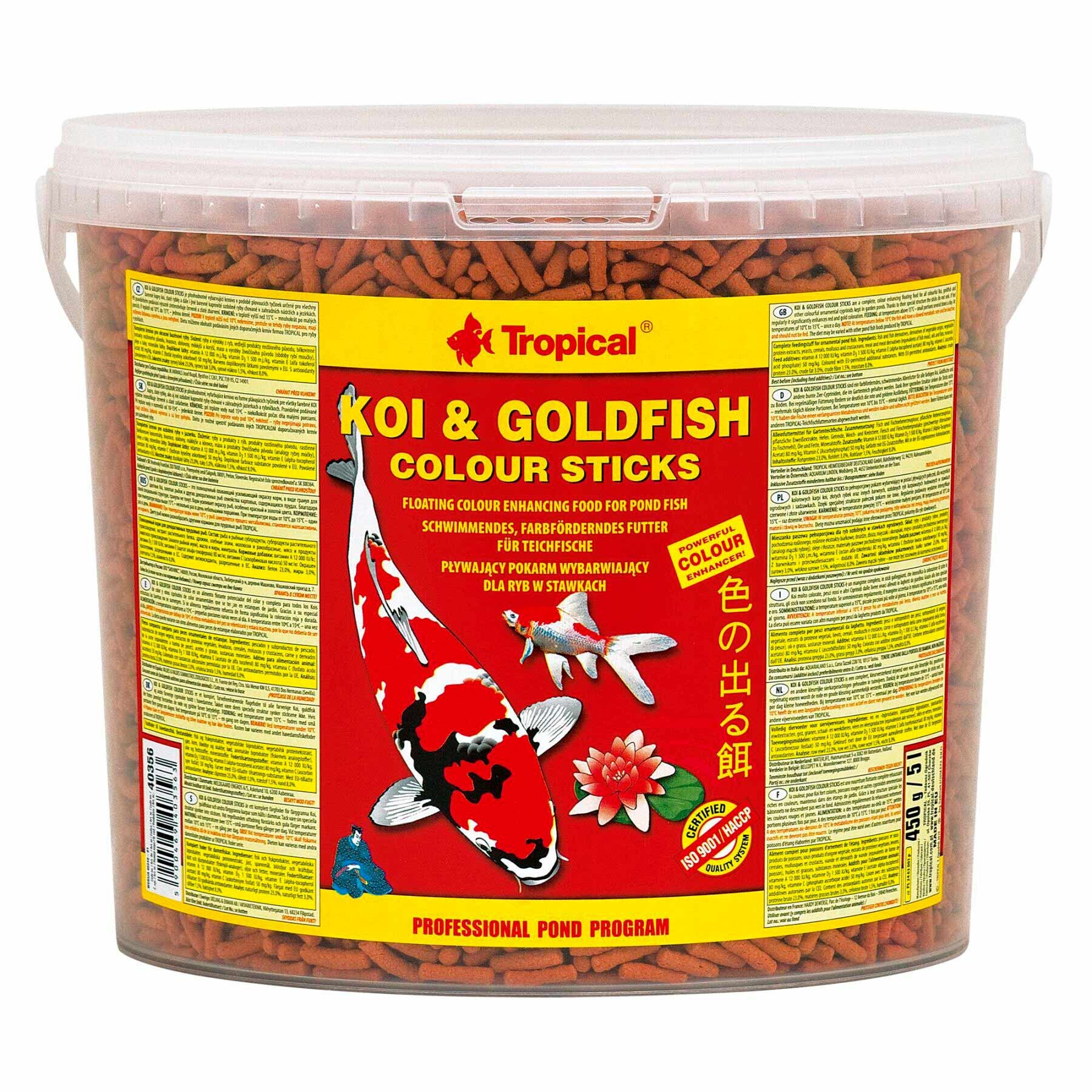 Сухий корм для ставкових риб Tropical в паличках «Koi & Goldfish Colour Sticks» 5 л (для всіх ставкових риб) - 40356 Сухий корм для ставкових риб Tropical в паличках «Koi & Goldfish Colour Sticks» 5 л (для всіх ставкових риб) - 40356