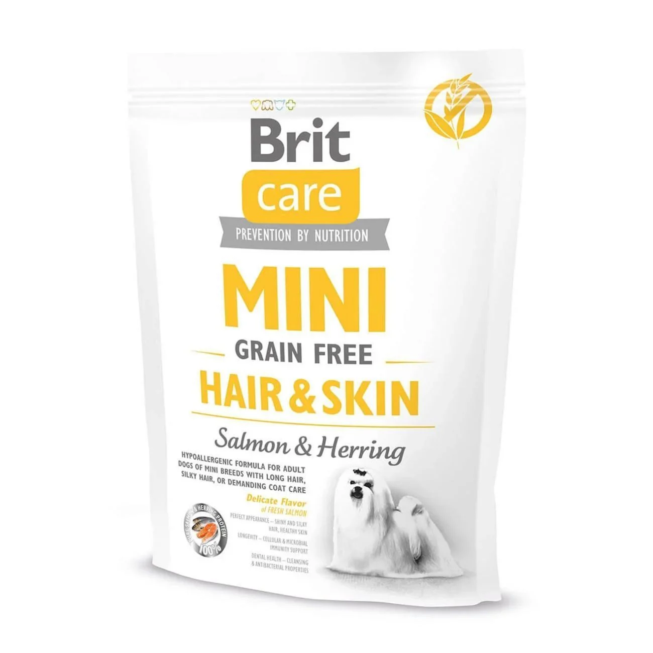 Сухий корм для собак Brit Care Mini GF Hair&Skin 400 г - лосось та оселедець Сухий корм для собак Brit Care Mini GF Hair&Skin 400 г - лосось та оселедець