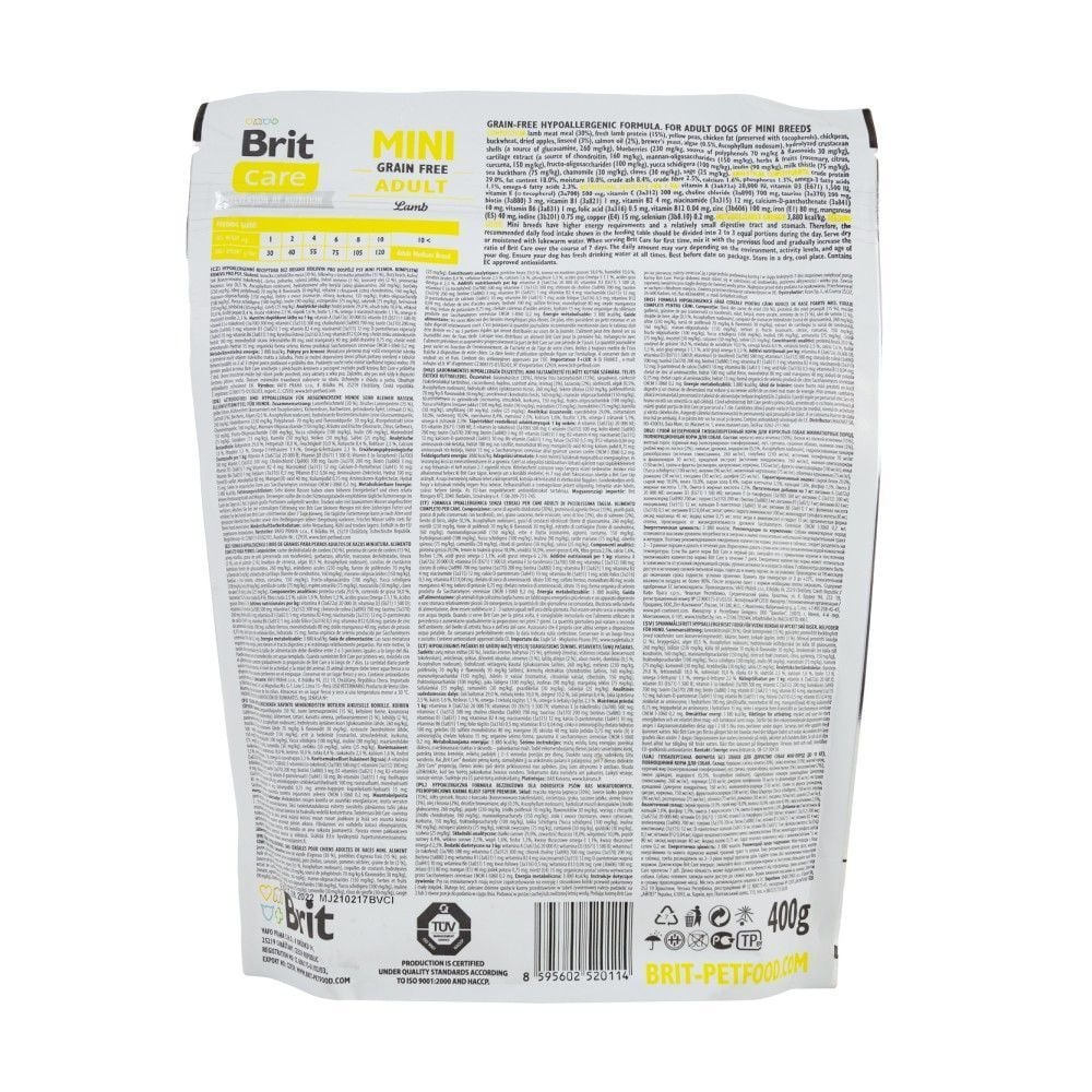 Сухий корм для собак Brit Care Grain Free Mini Adult 400 г - ягня