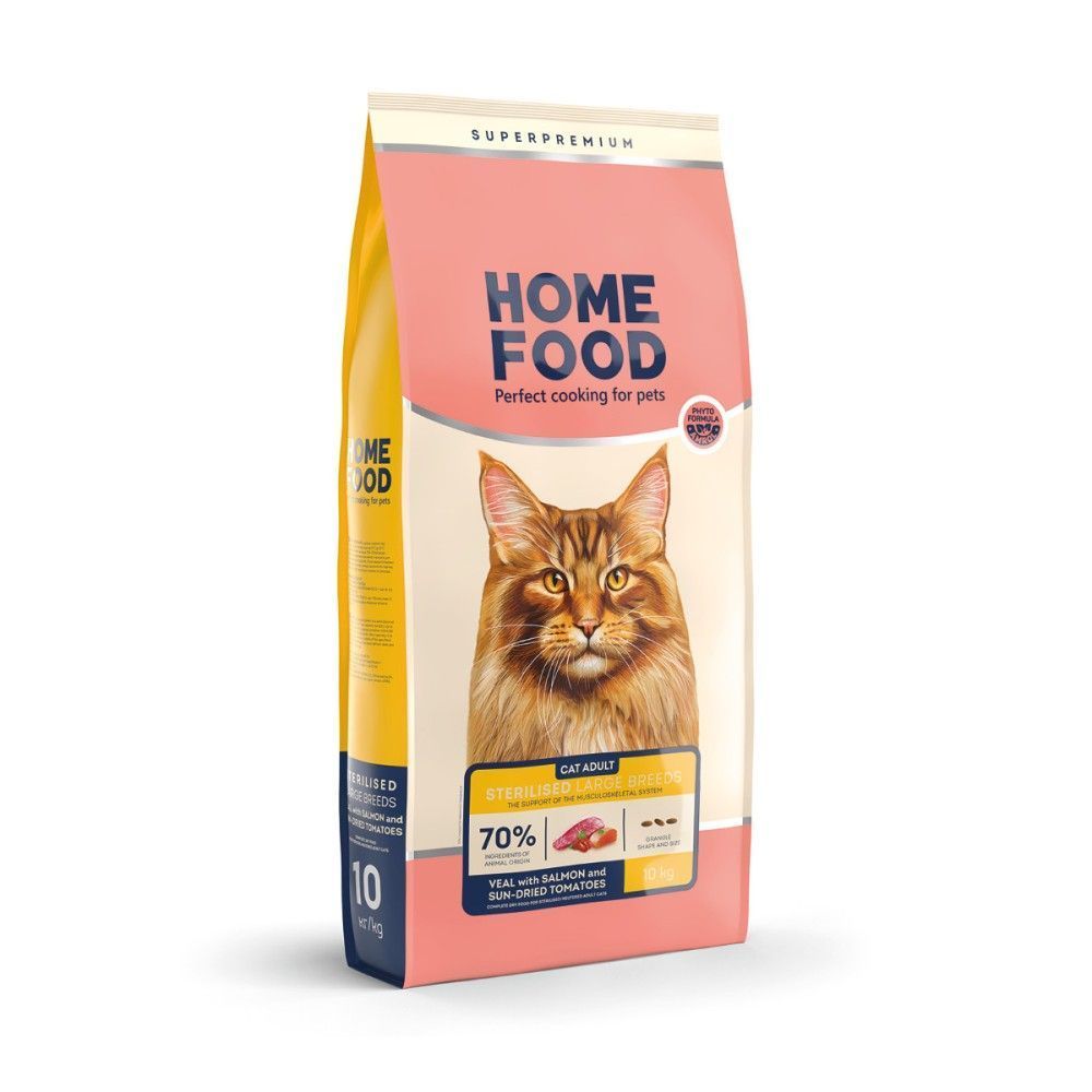 Сухой корм для кошек Home Food Adult Sterilised Large Breeds 10 кг - телятина и лосось Сухой корм для кошек Home Food Adult Sterilised Large Breeds 10 кг - телятина и лосось
