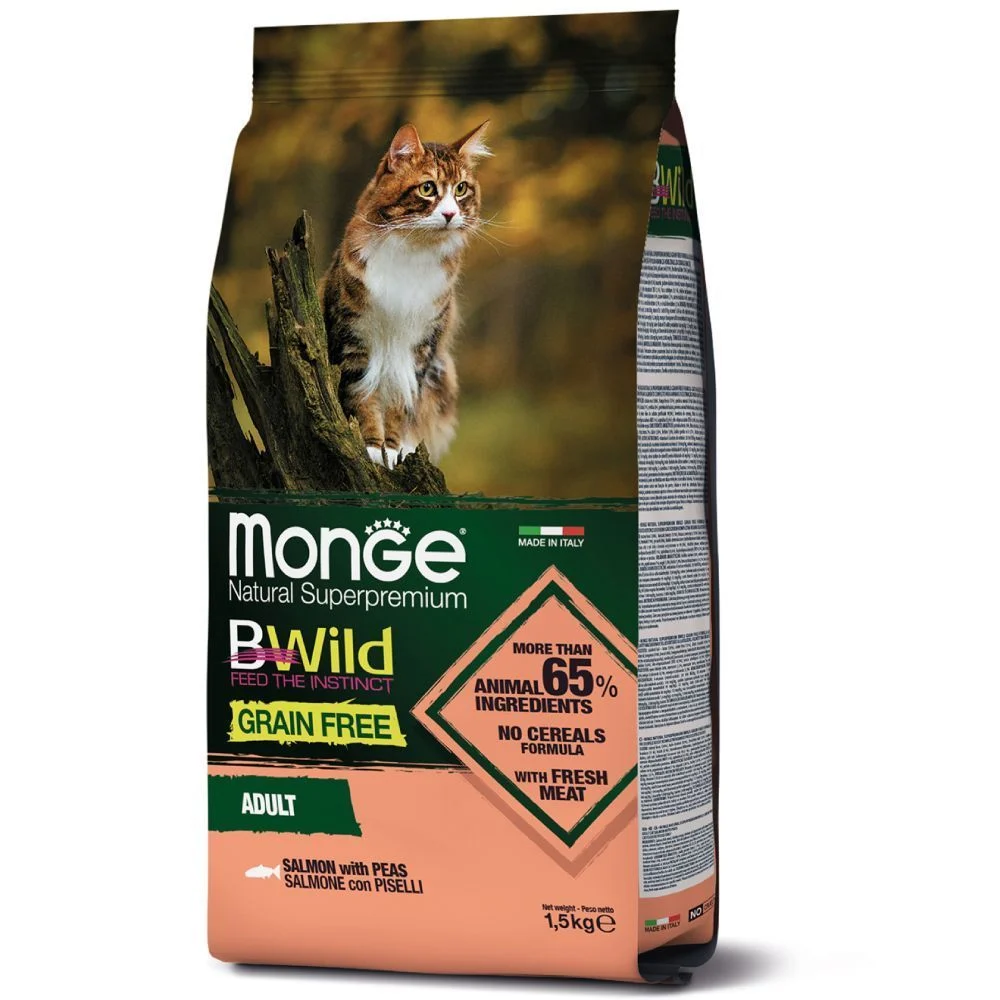 Сухий корм для котів Monge Bwild Grain Free Adult 1,5 кг - лосось Сухий корм для котів Monge Bwild Grain Free Adult 1,5 кг - лосось