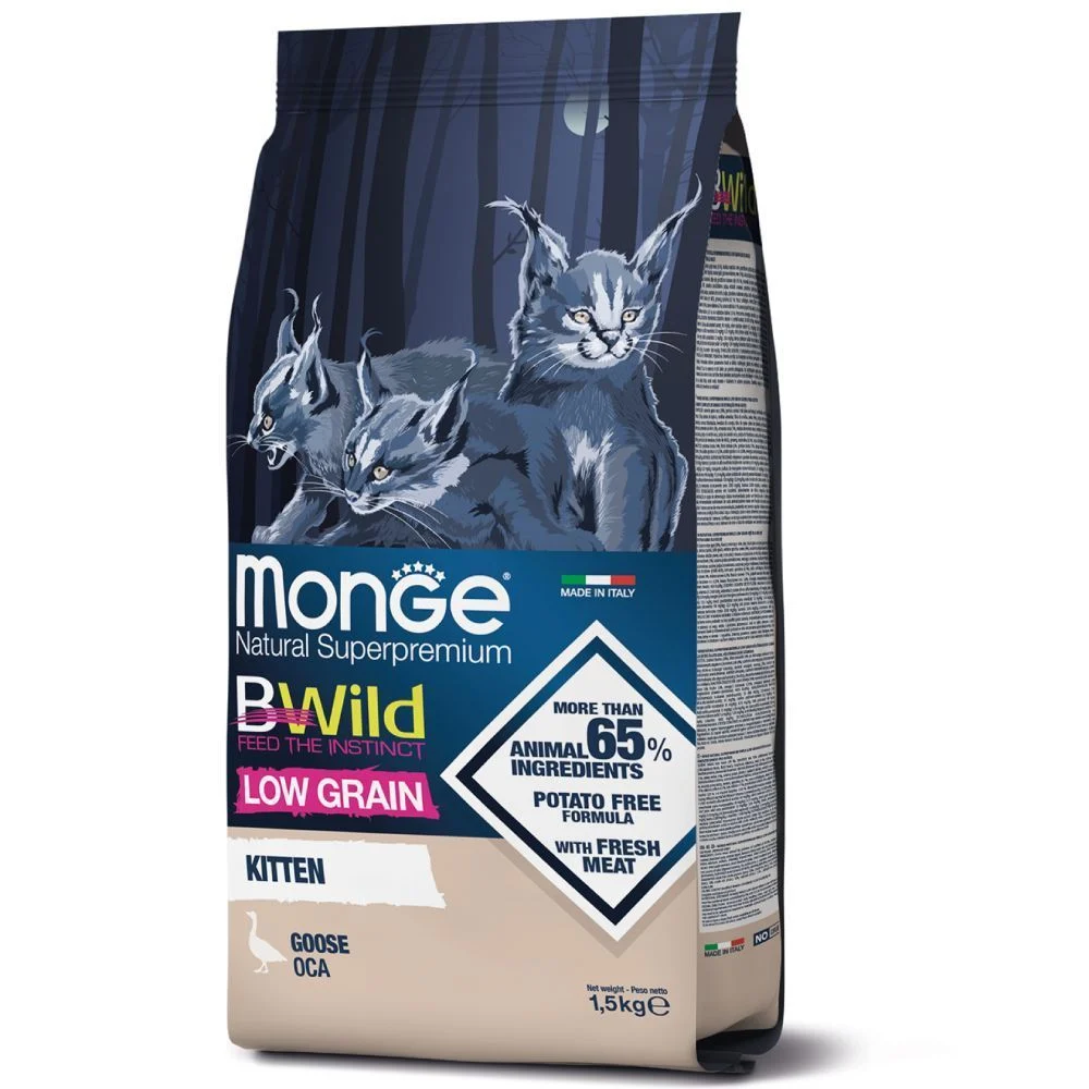 Сухий корм для кошенят Monge Bwild Low Grain Kitten 1,5 кг - м'ясо гусака Сухий корм для кошенят Monge Bwild Low Grain Kitten 1,5 кг - м'ясо гусака