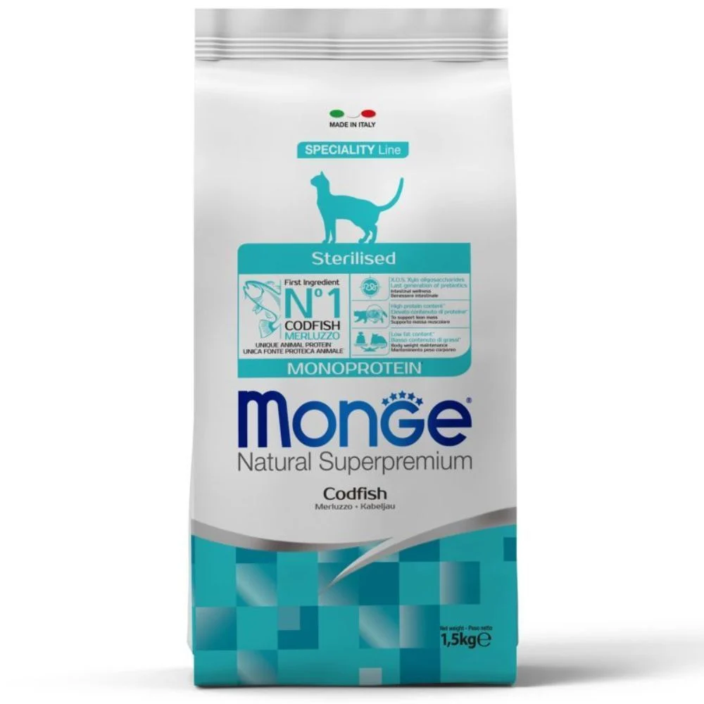 Сухий корм для котів Monge Sterilised Monoprotein 1,5 кг - тріска Сухий корм для котів Monge Sterilised Monoprotein 1,5 кг - тріска
