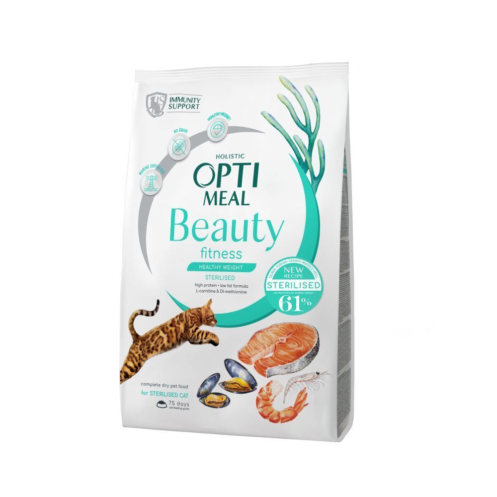 Сухий корм для котів Optimeal Beauty Fitness Healthy Weight Sterilised 1,5 кг - морепродукти Сухий корм для котів Optimeal Beauty Fitness Healthy Weight Sterilised 1,5 кг - морепродукти