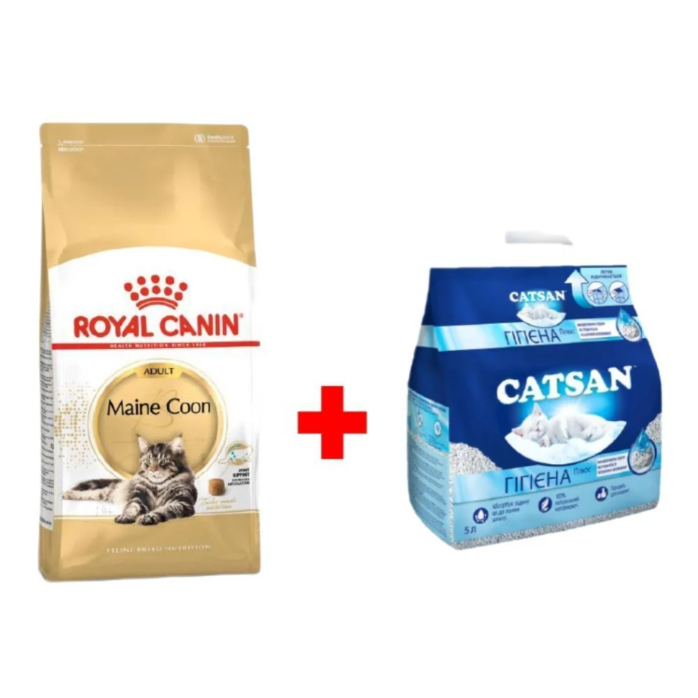 Сухий корм для котів Royal Canin Maine Coon Adult 4 кг + Мінеральний наповнювач Catsan Гігієна Плюс 5 л - без аромату Сухий корм для котів Royal Canin Maine Coon Adult 4 кг + Мінеральний наповнювач Catsan Гігієна Плюс 5 л - без аромату