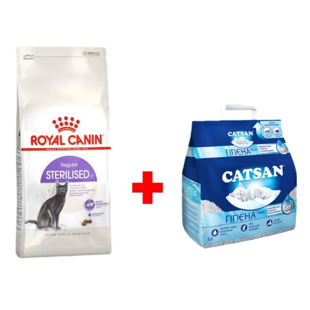 Сухой корм для кошек Royal Canin Sterilised 37 4 кг + Минеральный наполнитель Catsan Гигиена Плюс 5 л - без аромата Сухой корм для кошек Royal Canin Sterilised 37 4 кг + Минеральный наполнитель Catsan Гигиена Плюс 5 л - без аромата