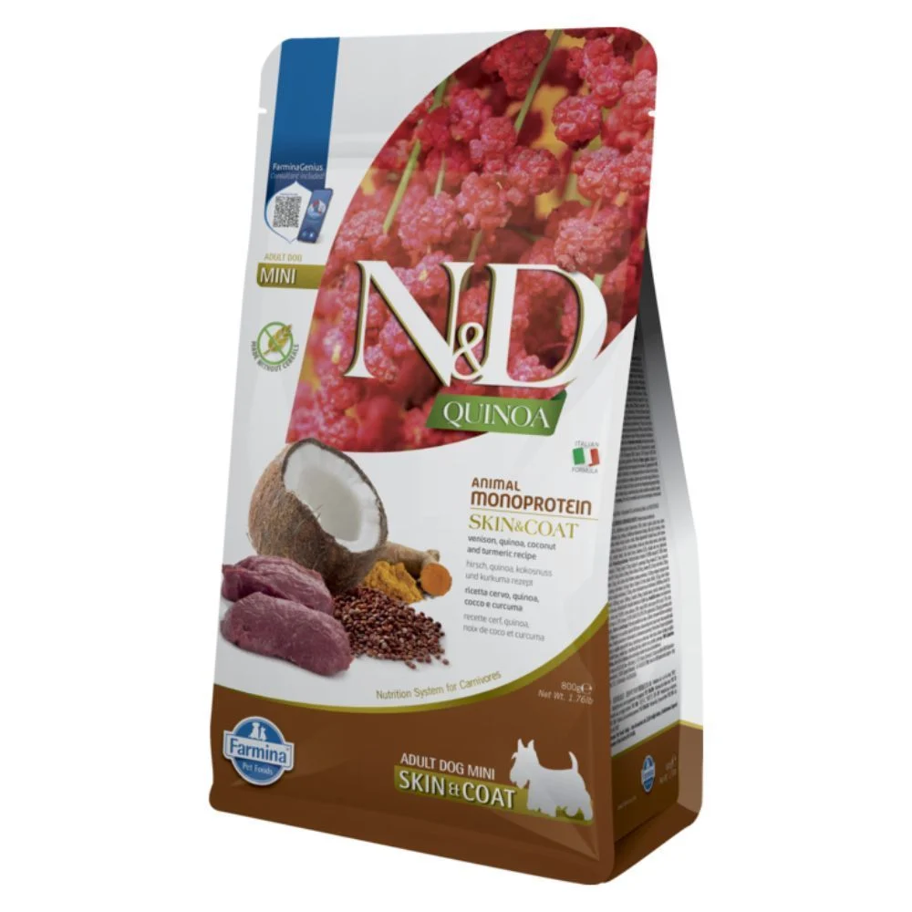 Сухий корм для собак Farmina N&D Quinoa Skin & Coat Grain Free Adult Mini 800 г - оленина та кокос