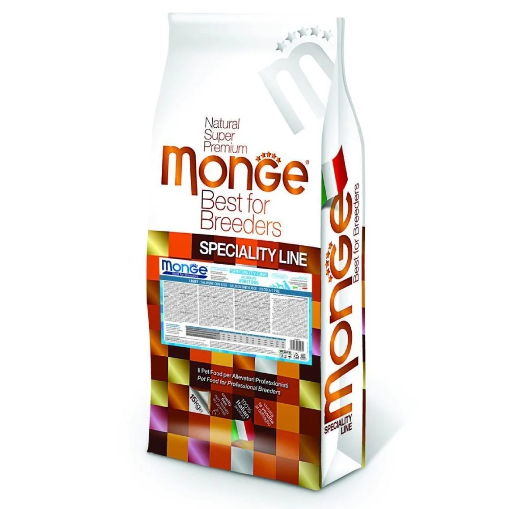 Сухий корм для собак Monge Light All Breeds Adult 15 кг - лосось та рис Сухий корм для собак Monge Light All Breeds Adult 15 кг - лосось та рис