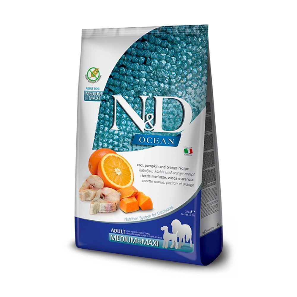 Сухий корм для собак Farmina N&D Grain Free 2,5 кг - тріска, гарбуз та апельсин Сухий корм для собак Farmina N&D Grain Free 2,5 кг - тріска, гарбуз та апельсин