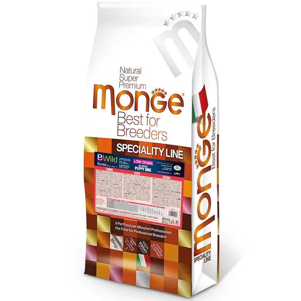 Сухой корм для щенков Monge Bwild Low Grain Puppy & Junior 15 кг - оленина Сухой корм для щенков Monge Bwild Low Grain Puppy & Junior 15 кг - оленина