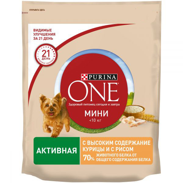 Сухой корм для активных собак малых пород Purina One Mini Active 800 г (курица и рис) Сухой корм для активных собак малых пород Purina One Mini Active 800 г (курица и рис)