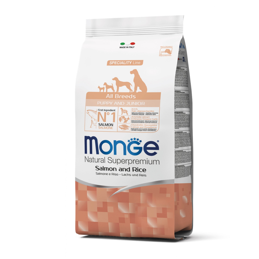 Сухий корм для цуценят Monge All breeds Puppy and Junior 15 кг - лосось та рис Сухий корм для цуценят Monge All breeds Puppy and Junior 15 кг - лосось та рис