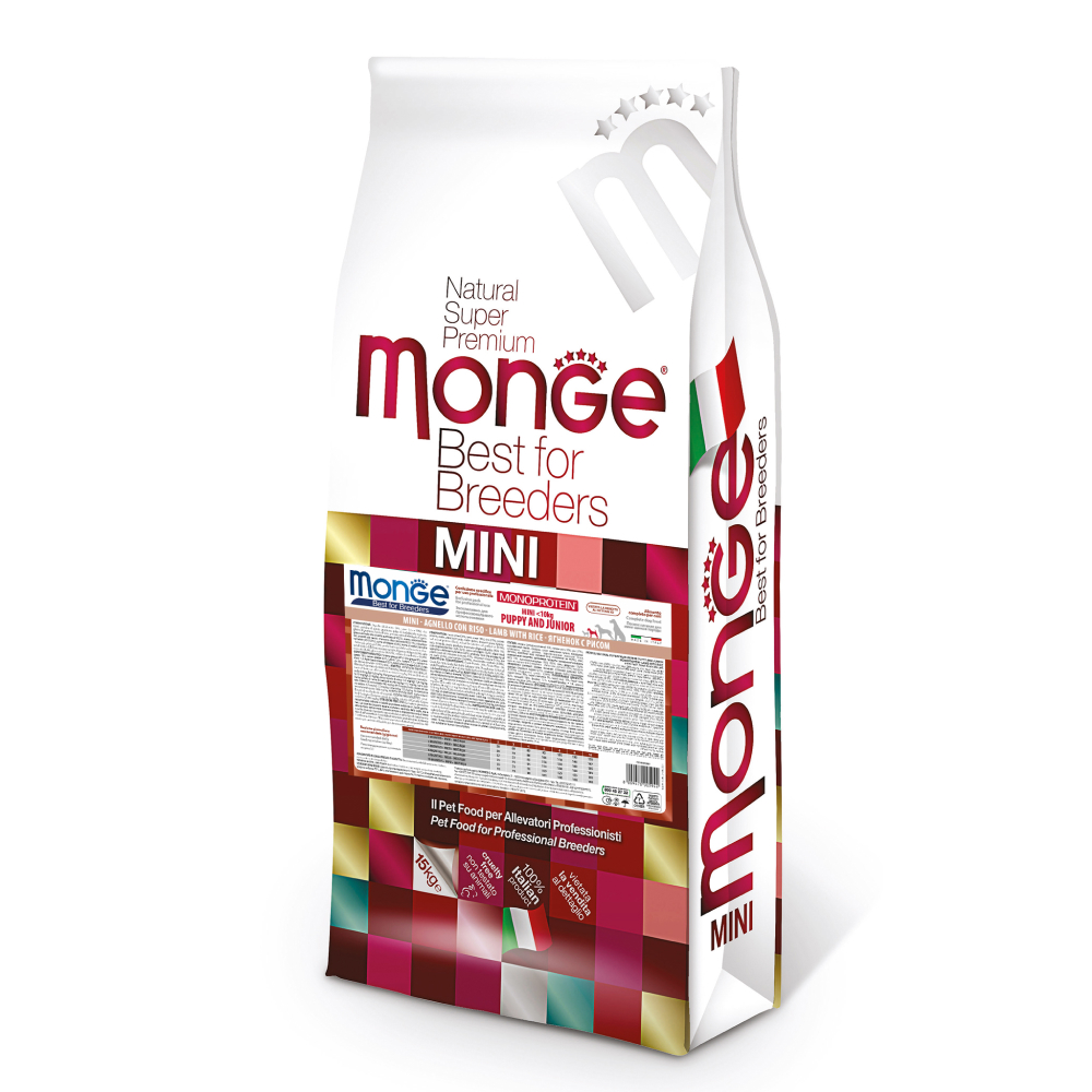 Сухой корм для ценков Monge Mini Puppy and Junior 15 кг - ягненок и рис
