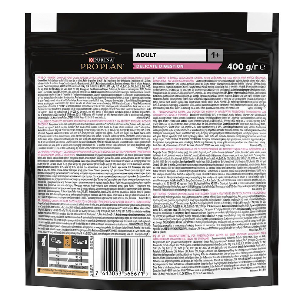 Сухий корм для котів Pro Plan Adult Delicate Digestion 400 г - індичка