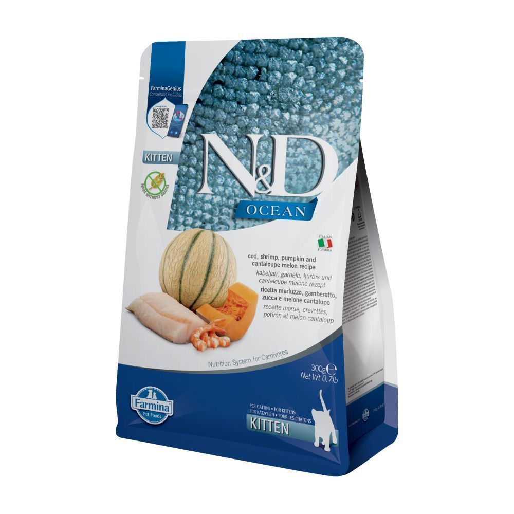 Сухой корм для котят Farmina N&D Grain Free Ocean Kitten 300 г - треска, креветки, тыква и дыня