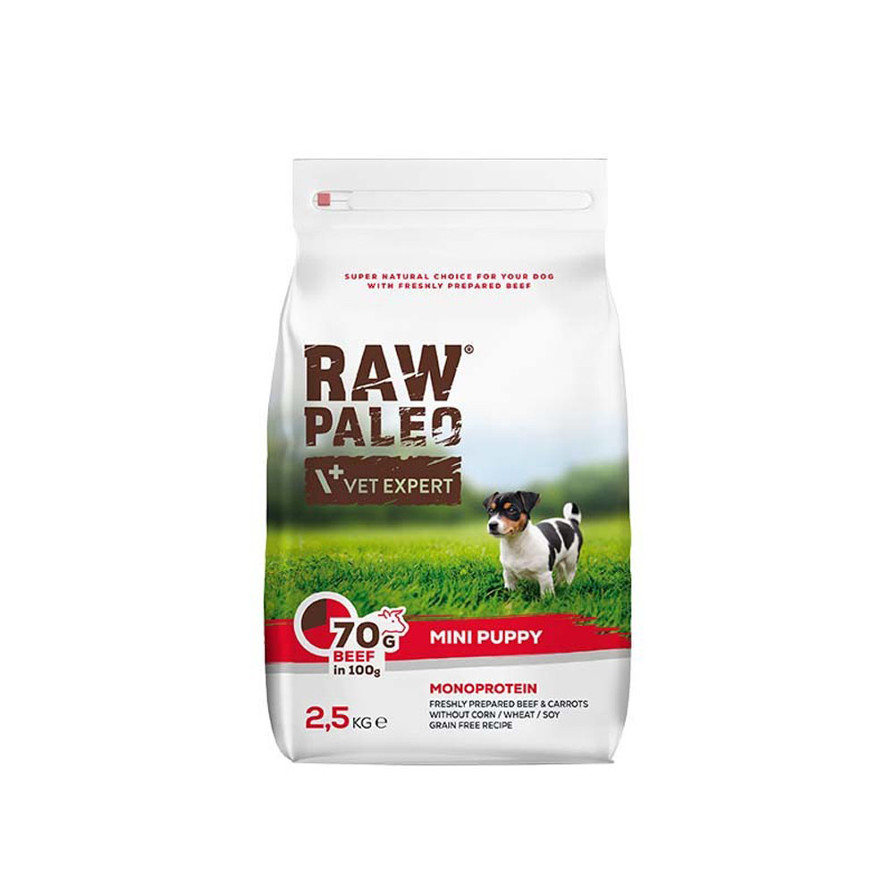Сухой корм для щенков мелких пород Raw Paleo Puppy Mini Beef 2,5 кг (говядина)