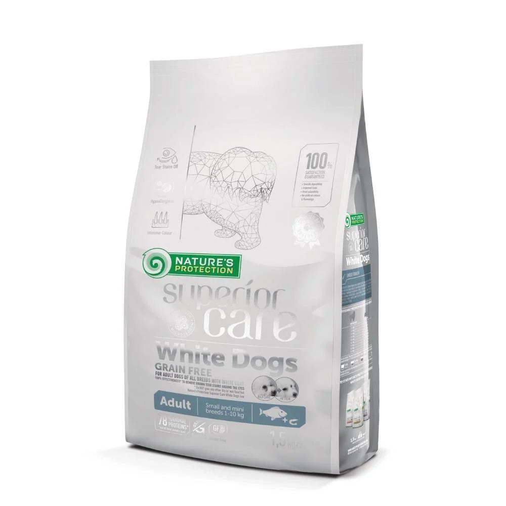 Сухий корм для собак Nature's Protection Superior Care White Dogs Grain Free Adult Small & Mini Breeds 1,5 кг - біла риба Сухий корм для собак Nature's Protection Superior Care White Dogs Grain Free Adult Small & Mini Breeds 1,5 кг - біла риба